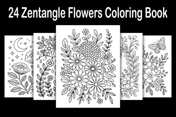 Download 24 Zentangle Flowers Coloring Book - Premium Resources