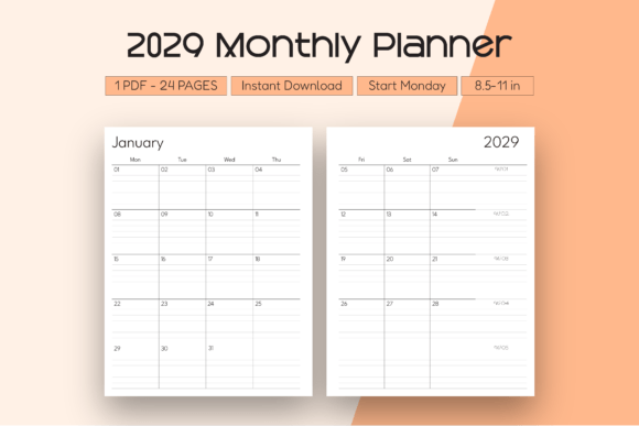 Download 2029 Monthly Planner (Start Monday) - Premium Resources