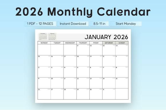 Download 2026 Monthly Planner Landscape (M Start) - Premium Resources