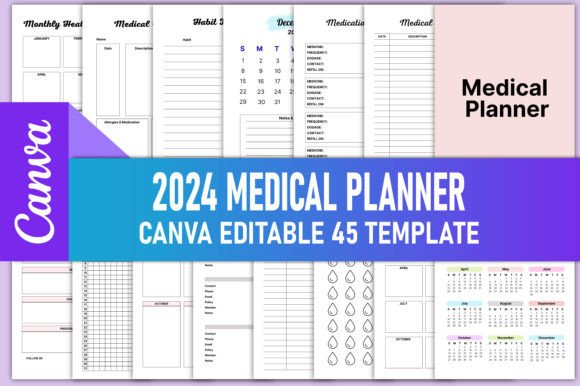 Download Editable 2024 Medical Planner Canva KDP - Medical planner Collection